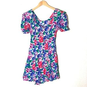 Vintage | Floral cottagecore mini dress puff sleeves shoulder pads size …